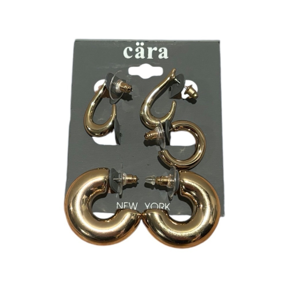 Cara 2 Pairs Gold Color Hoops NEW